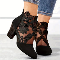 Natalia - Stylish Flower Lace Heels With Handmade Details