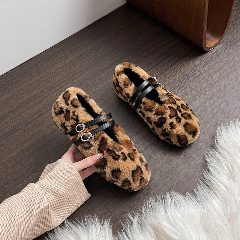 Zara - Chic Faux Fur Leopard Flats