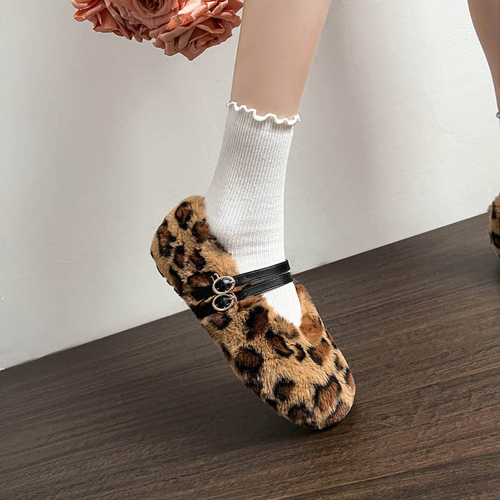 Zara - Chic Faux Fur Leopard Flats