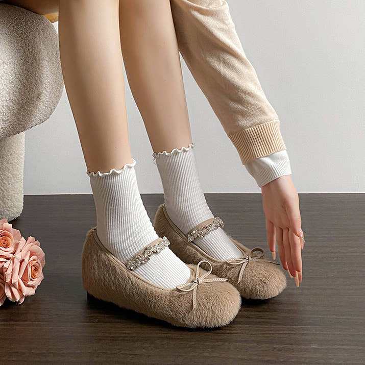 Stella - Rhinestone Strap Winter Flats