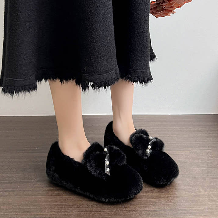 Isabella – Elegant Fur Bow Flats
