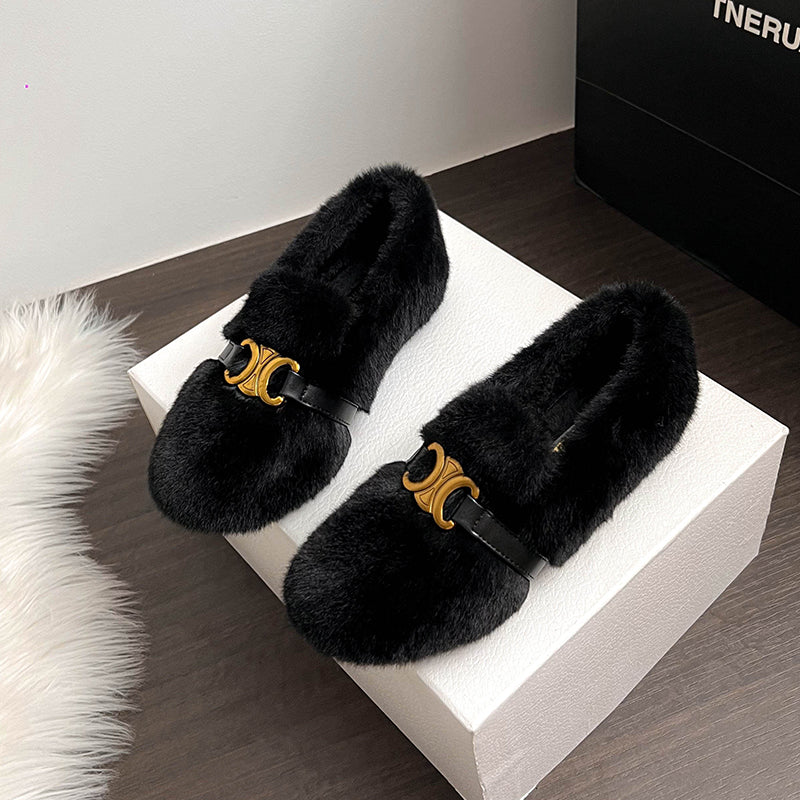 Isla - Buckled Fur Mocassins
