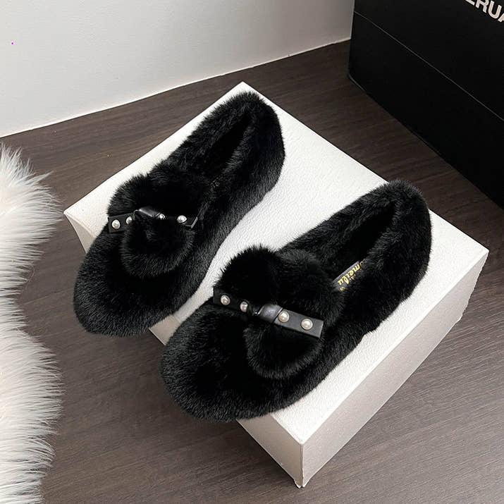 Isabella – Elegant Fur Bow Flats