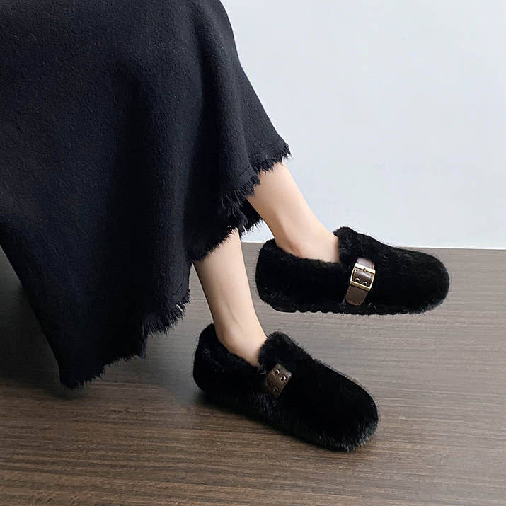 Valeria - Faux Fur Strap Shoes