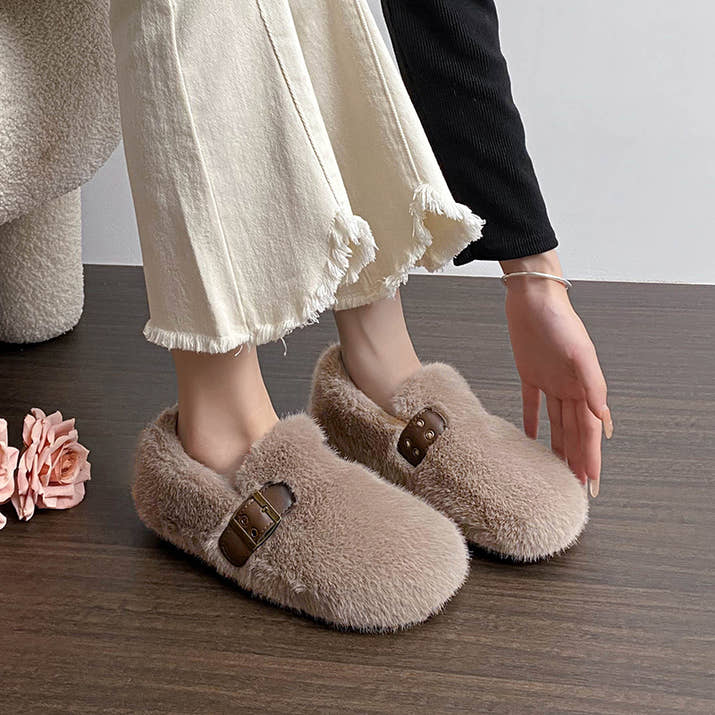 Valeria - Faux Fur Strap Shoes