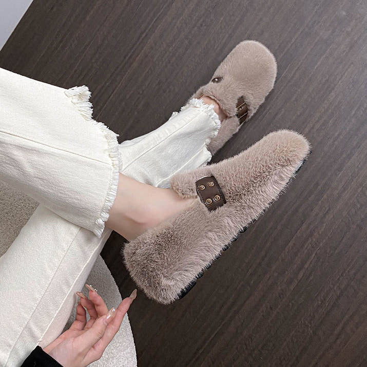 Valeria - Faux Fur Strap Shoes