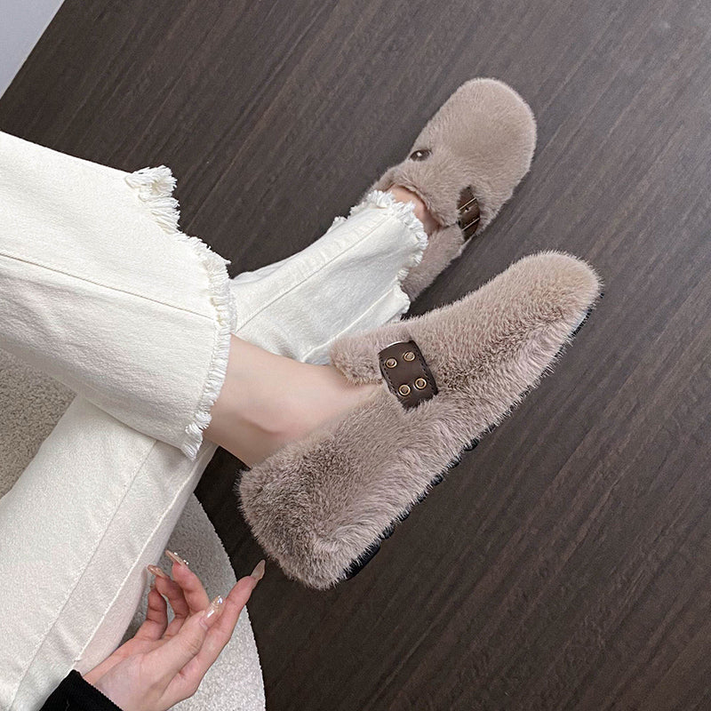 Valeria - Faux Fur Strap Shoes