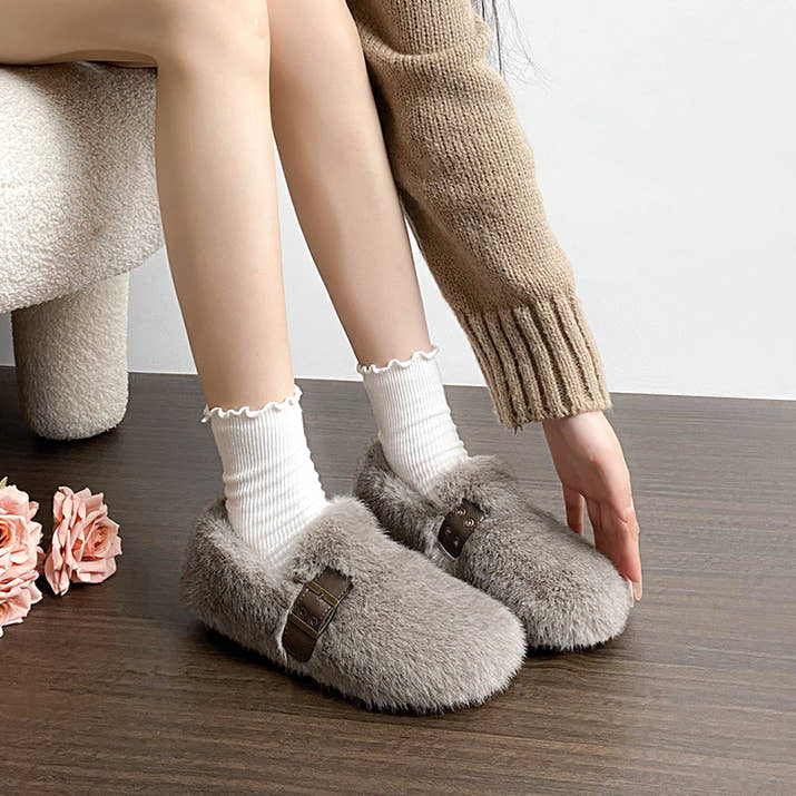 Valeria - Faux Fur Strap Shoes