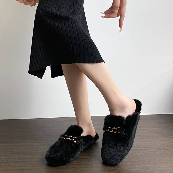 Gianna - Faux Fur Chain Mule Slippers