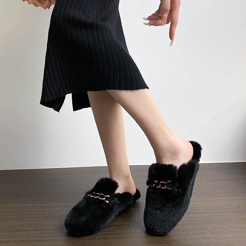 Gianna - Faux Fur Chain Mule Slippers