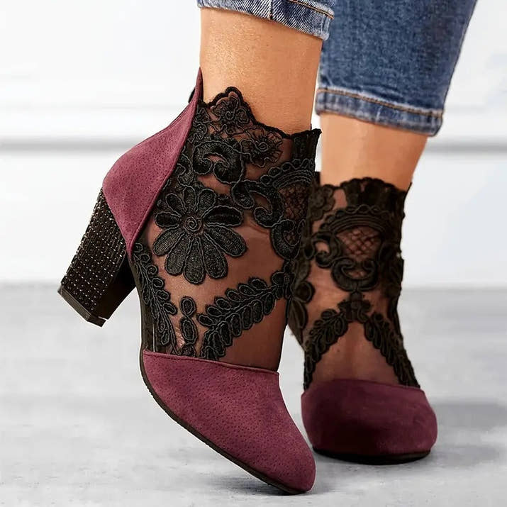 Natalia - Stylish Flower Lace Heels With Handmade Details
