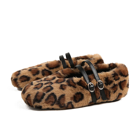 Zara - Chic Faux Fur Leopard Flats