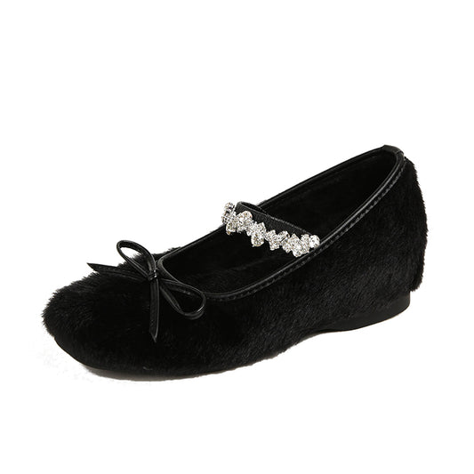 Stella - Rhinestone Strap Winter Flats