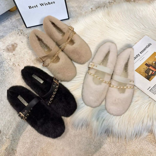 Iris- Chic Mary Jane Fur Flats