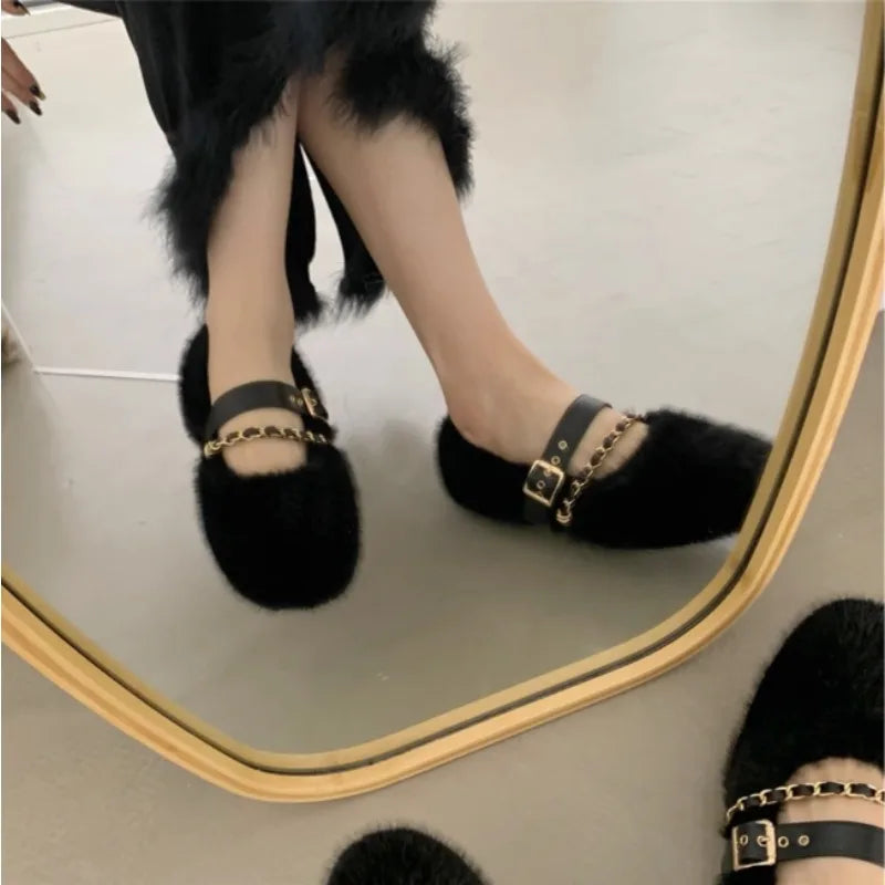 Iris- Chic Mary Jane Fur Flats