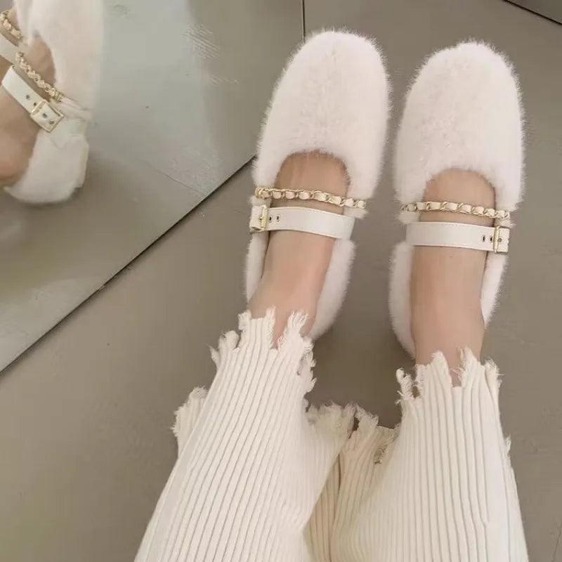 Iris- Chic Mary Jane Fur Flats