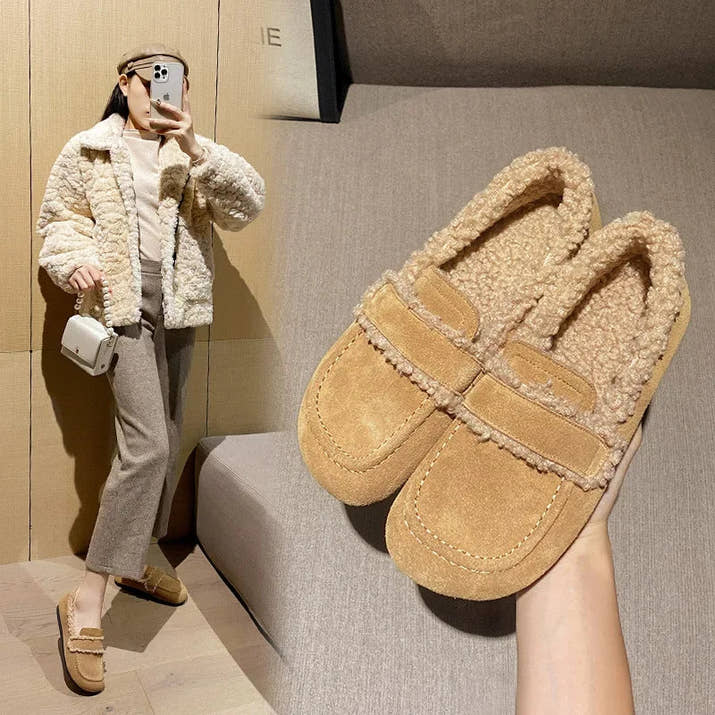 Serena- Cozy Winter Leather Furry Loafers