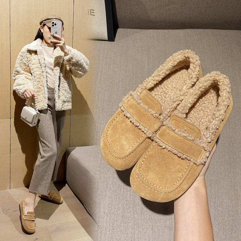 Serena- Cozy Winter Leather Furry Loafers