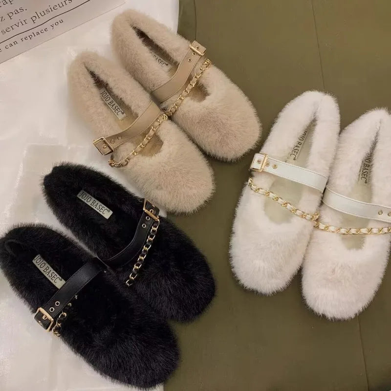 Iris- Chic Mary Jane Fur Flats